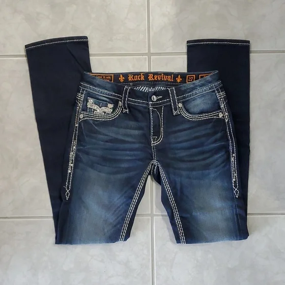 Rock Revival Blue Straight Leg Jeans with Fading Effects - Picture 8 of 10